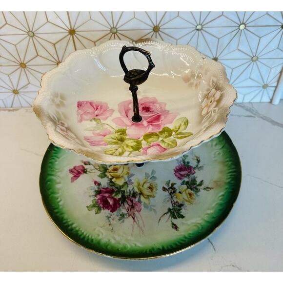 Two-Tier Dessert Stand |‎ Vintage China Cupcake Stand | “Clodagh" - Picture 1 of 5